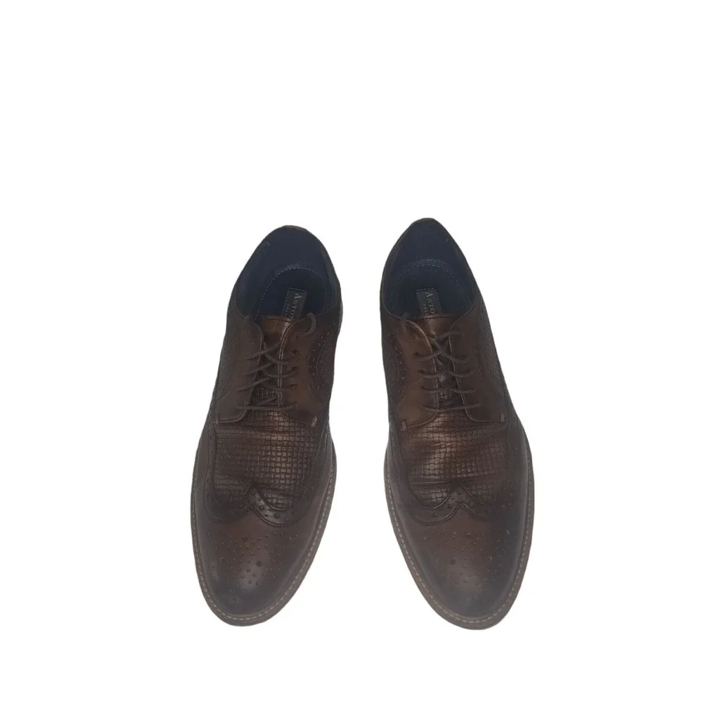 Aston Grey Oxford Shoes Men Sz 9 Bodega Brown Leather Lace Up Brogue Dress Shoes